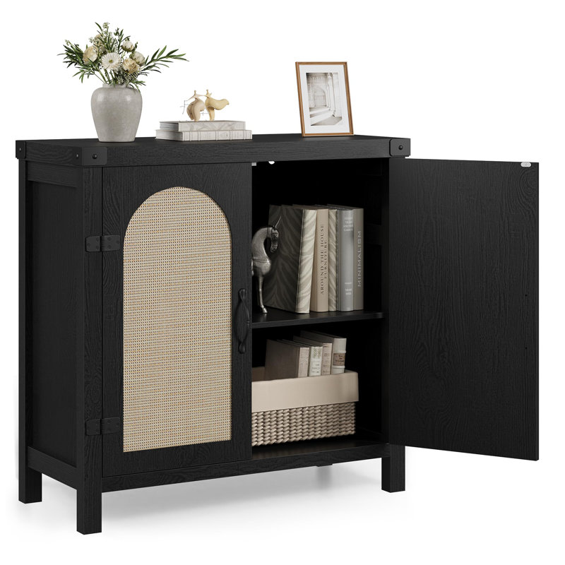 Buffet en rotin avec rangement spacieux, armoire de cuisine de style campagnard, station café en bois Boho, rangement polyvalent pour la salle à manger et le salon