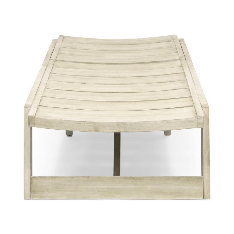 Encinal Outdoor Acacia Wood Chaise Lounge Set with Table, Light Gray Wash