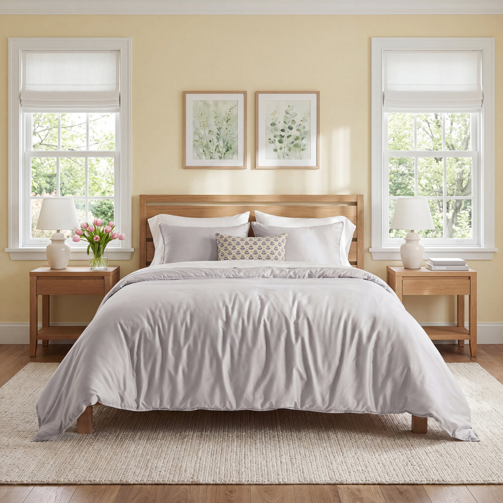Cotton Tencel Duvet Cover Set, Queen Duvet Cover + 2 Queen Shams, Frost Gray