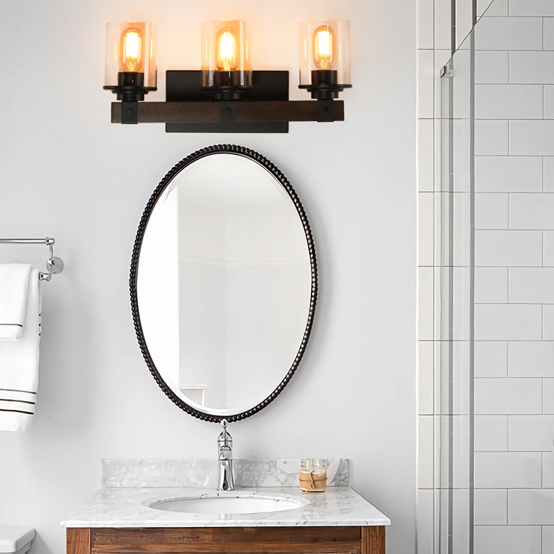 Éclairage de meuble-lavabo à intensité variable avec barre de bain en noyer, Trois lumières