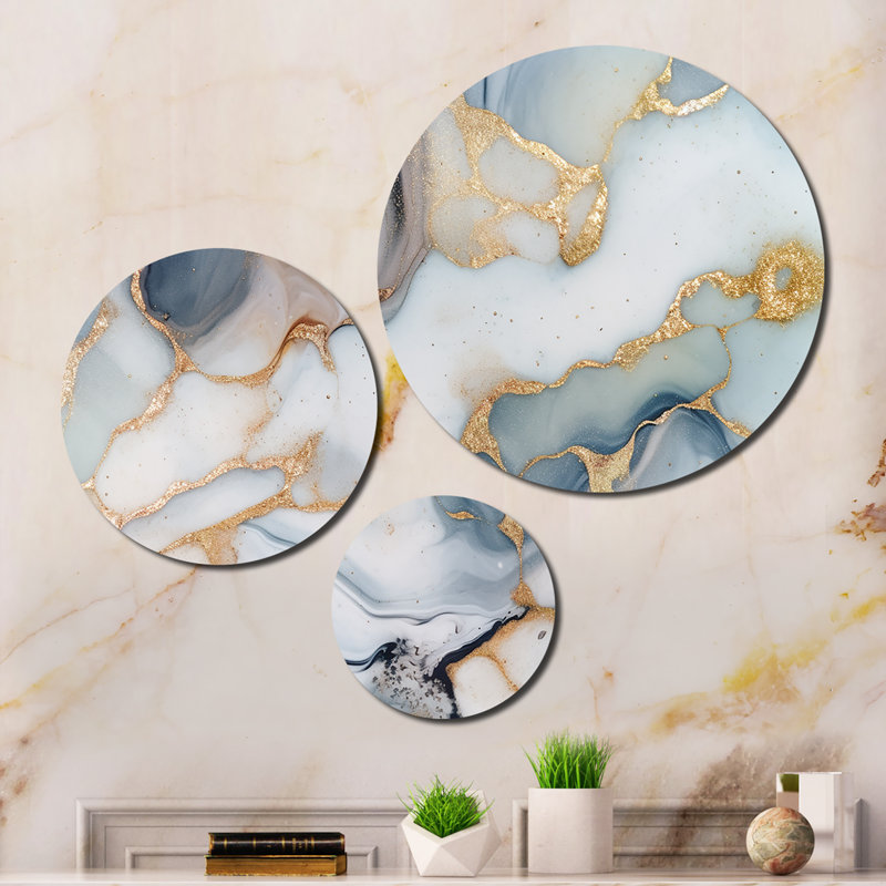 Grey and Gold Tender Liquid Ink Art I - Fractals Metal Wall Decor