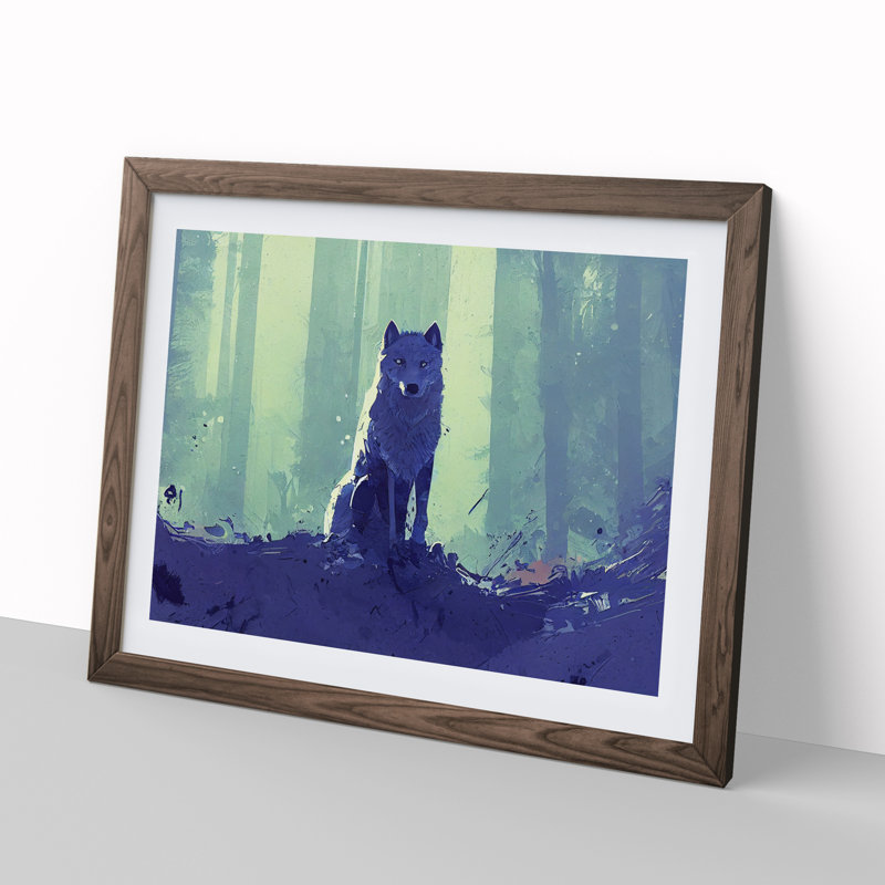 XH1022-10258X Wolf Art Painting Vol.1 - Single Picture Frame Print, 46cm H x 64cm W x 2cm D, Walnut