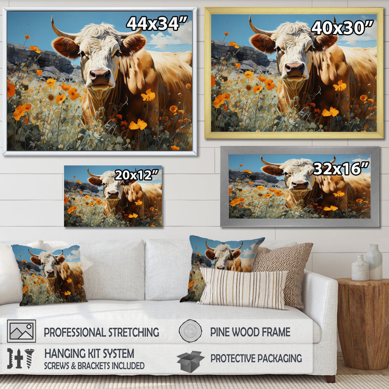 «Cow Meadow Serenity», reproduction sur toile, H 12 po x l 20 po x P 1 po, Cadre photo blanc