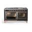 Cuisinière ILVE Majestic II Series 60 pouces à double combustible avec 9 brûleurs, plaque de cuisson (porte en verre, gaz naturel)-996079011-996079005