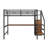 Full Size Metal Loft Bed With Desk, Storage Staircase And LED Light-545068244
