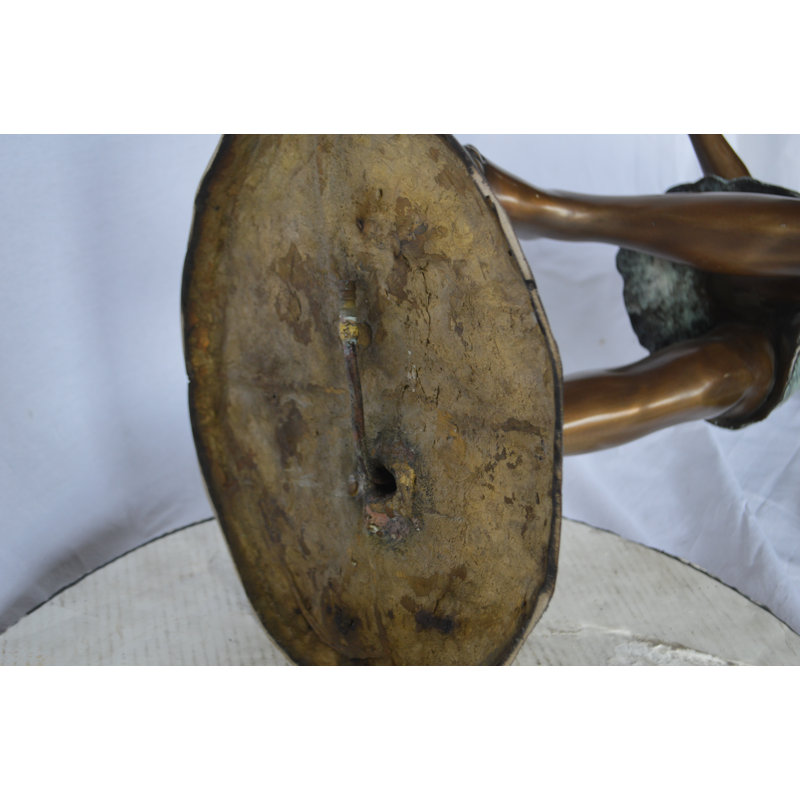 Copper and Metal Girl holding turtle bronze fountain statue -  Size: 26"L x 19"W x 37"H.