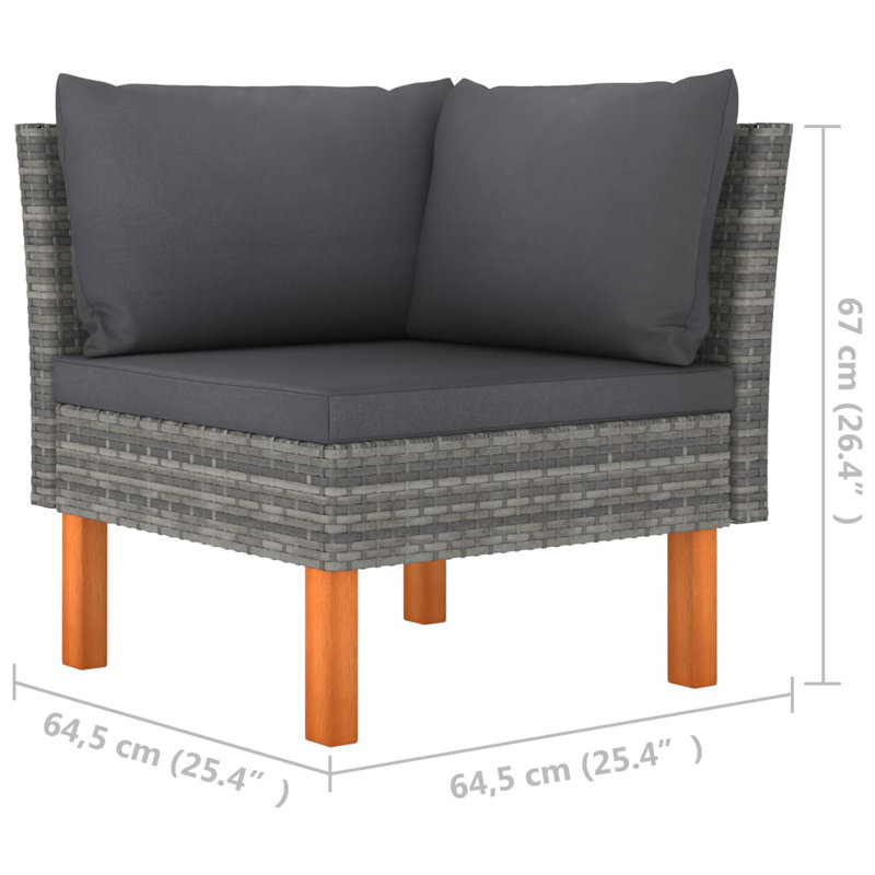 Ensemble modulaire de patio carré en eucalyptus de 23,6 po de largeur avec coussins Rashieda