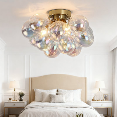 Semi Flush Mount Ceiling Light Fixture With 13 Colorful Bubble Glass Globes, Mid-Century Modern Chandelier For Kitchen Living Room Bedroom Foyer Entryway