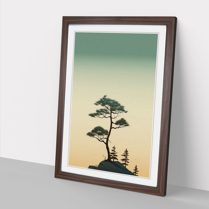 Pine Tree Minimalism - Single Picture Frame Print on Wood, Walnut Framed, 34cm H x 25cm W