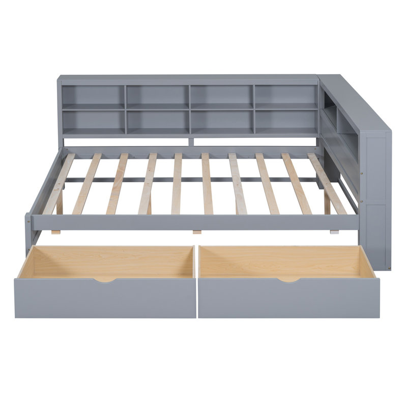 Wooden Full Size Daybed with 2 Storage Drawers, Storage Shelf & USB Charging Ports – Grey, Gray, Full