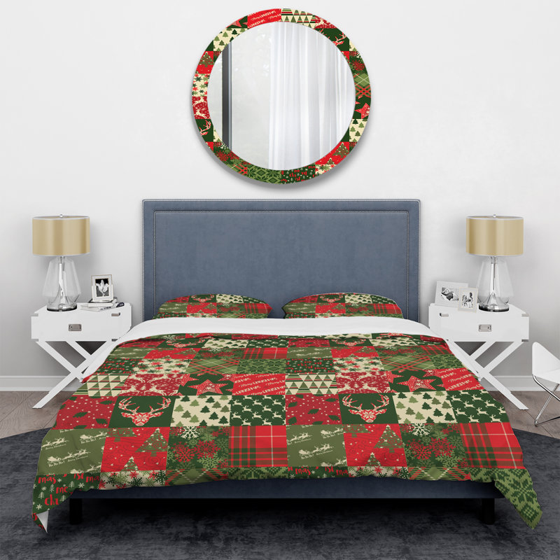 Christmas Art Patchwork Polyester Patchwork Duvet Cover, Queen Duvet Cover + 2 Standard Shams