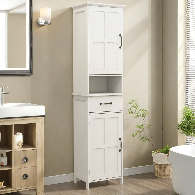 Yeraldo Bathroom Storage,Double Door Narrow Height Slim Floor Standing Cabinet, White