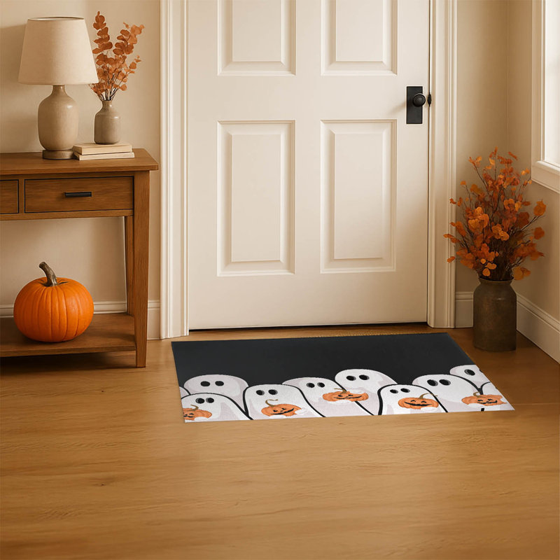 Tapis d'entrée antidérapant pour fantômes et citrouilles, Gris anthracite, L 60 po x L 84 po
