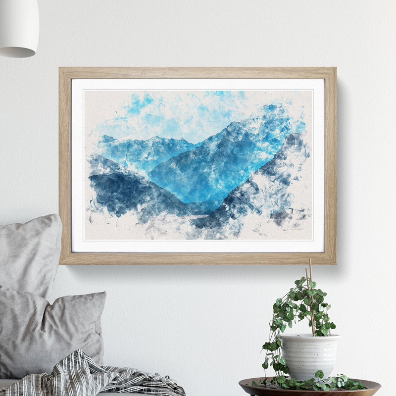 Blue Mountains in Sikkim India - Picture Frame Painting Print, 24cm H x 33cm W x 2cm D, Oak Framed