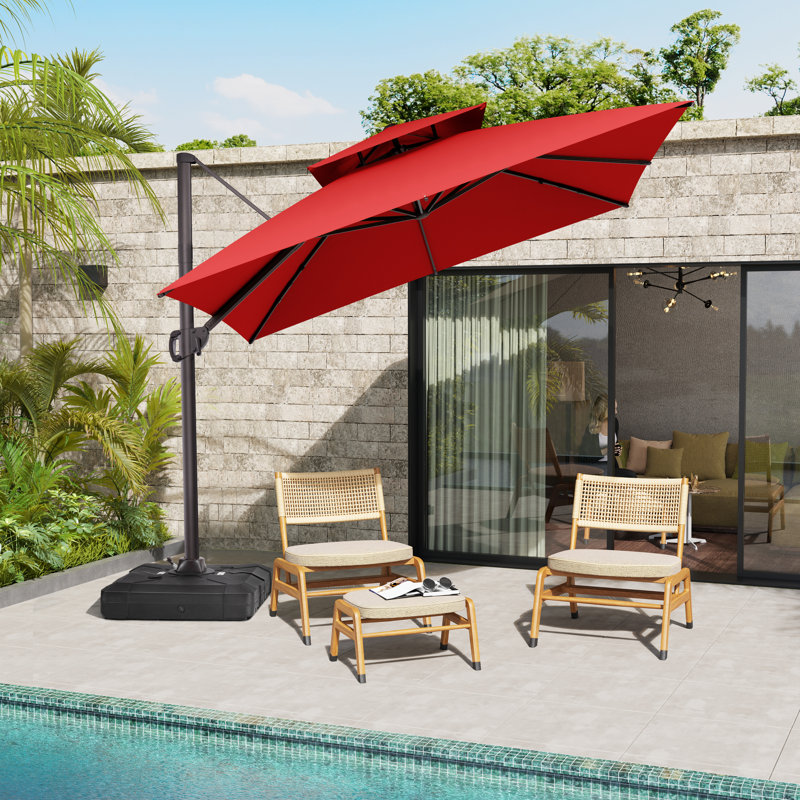 Parasol en porte-à-faux 12 pi x 10 pi Gerken, base lestée non incluse, Rouge, Forme rectangulaire, L 144 po x P 108 po