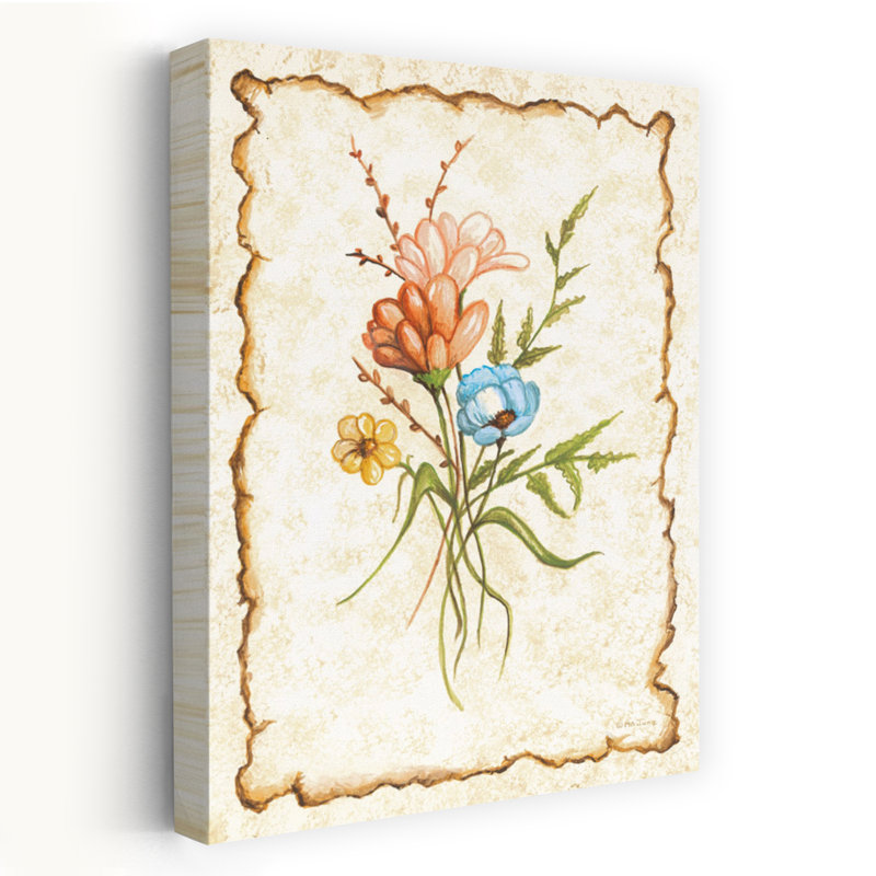 Jolies fleurs - Art floral sur fond de volutes aux tons pastel, H 24 po x l 16 po