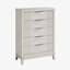 Commode haute 5 tiroirs Flo, bois blanc antique, poignées chromées