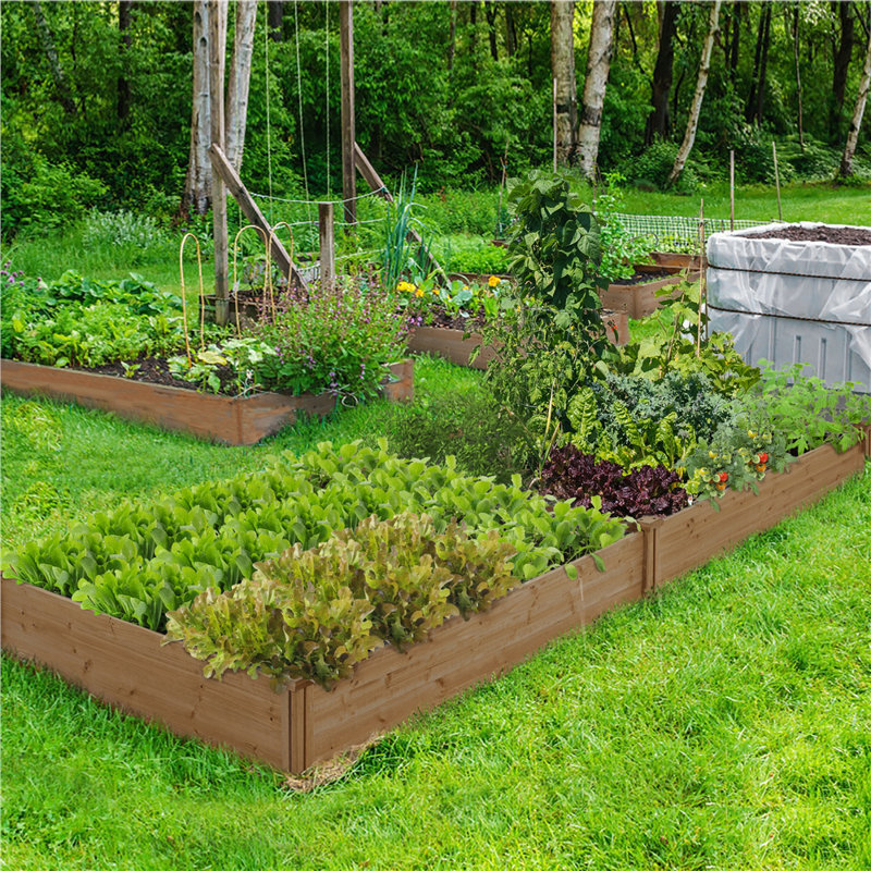 Cisbrough Multi-sized Outdoor Fir Wood Elevated Planter Box for Yard, 11" H X 95" W X 49" D, Dark Brown