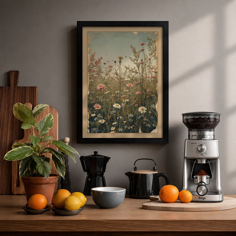 Wildflower Meadow Botanical - Print, Black, A3 - 42.0 x 29.7 cm