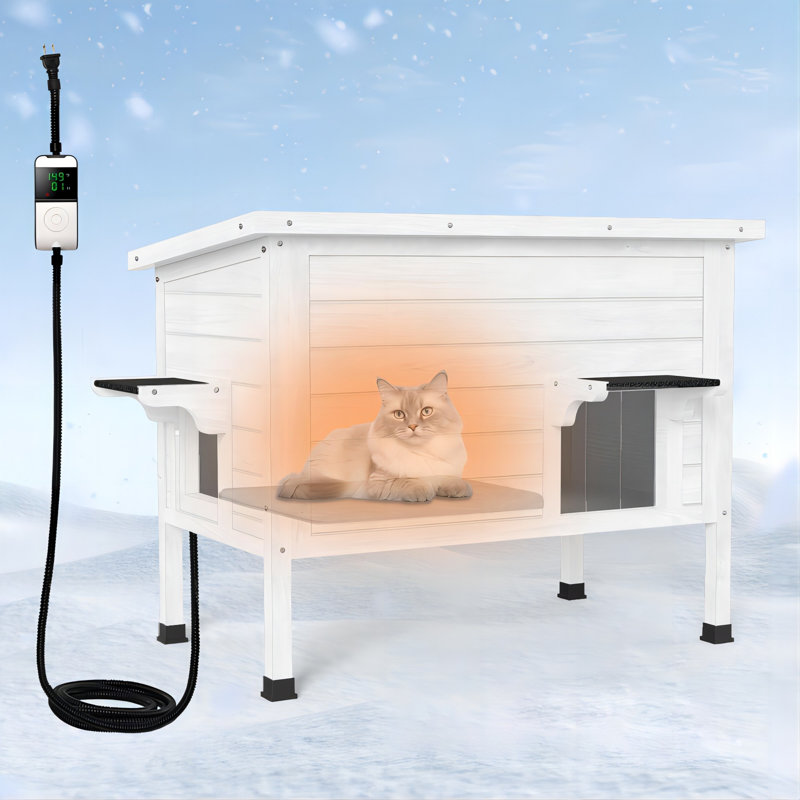 Maison pour chat d'extérieur chauffée en bois massif avec isolation thermique