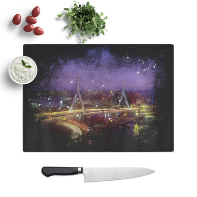 Massachusetts Boston Skyline Paint Splash Chopping Board