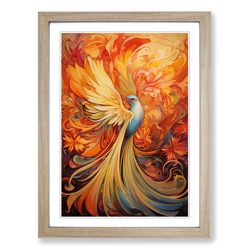 Bird of Paradise Art Nouveau - Framed Print, 34cm H x 25cm W x 2cm D, Oak Framed