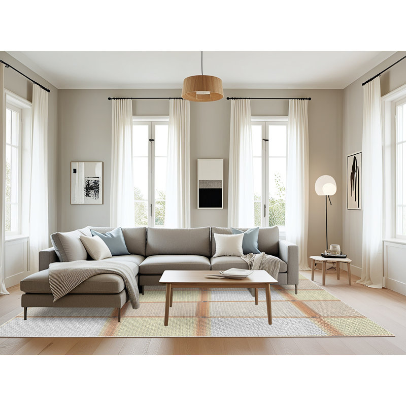 Tapis géométrique jaune / brun, Rectangle 8 pi x 12 pi