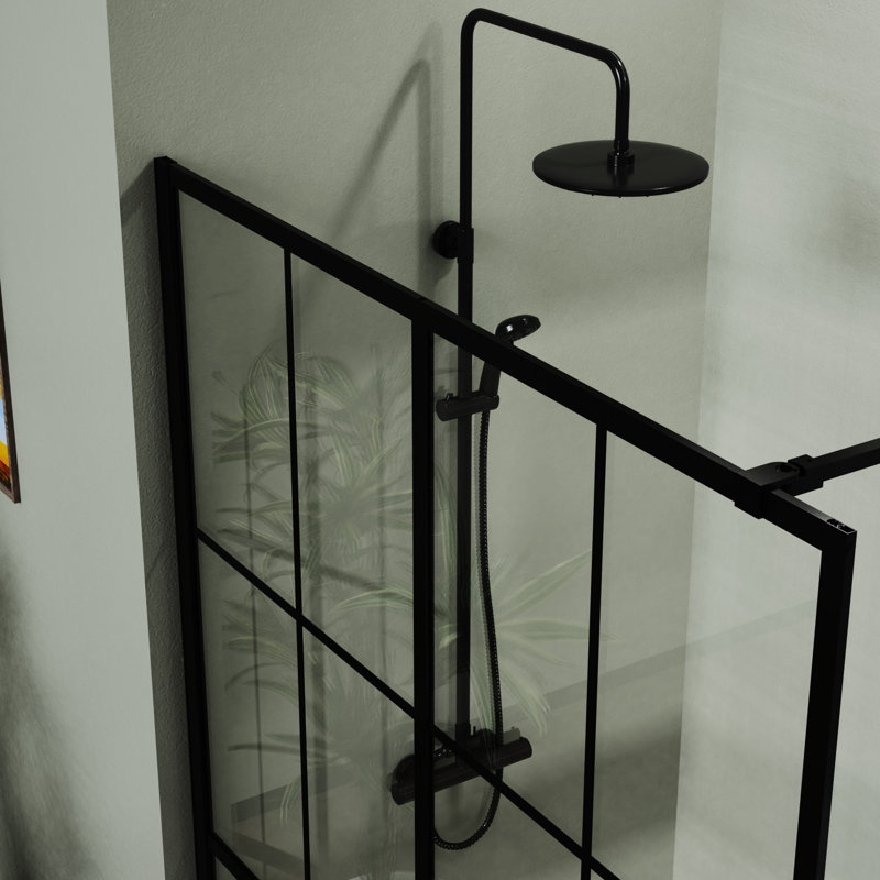Walk-In 46" X 72" Shower Screen - Black, Tempered Glass, Solid Support For Robust Upper Bar