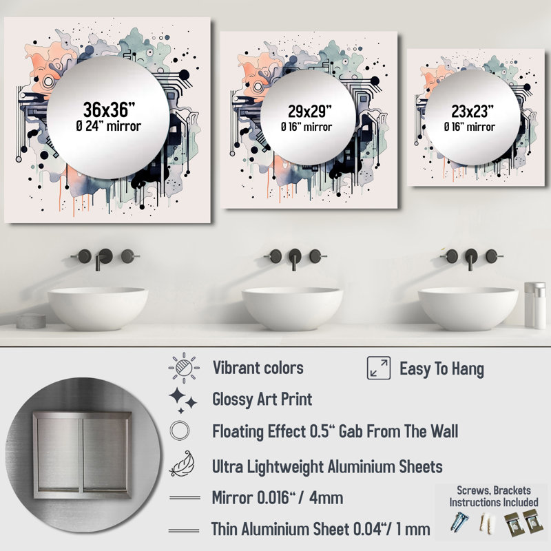 Mullica - Miroir carré abstrait mural pour chambre à coucher, 23 po x 23 po