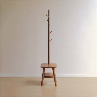 Solid Wood Shoe Stool With Cloth Hanger, Mid-Century Modern Storage Bench With High Rebound Sponge Cushion For Entryway And Living Spaces