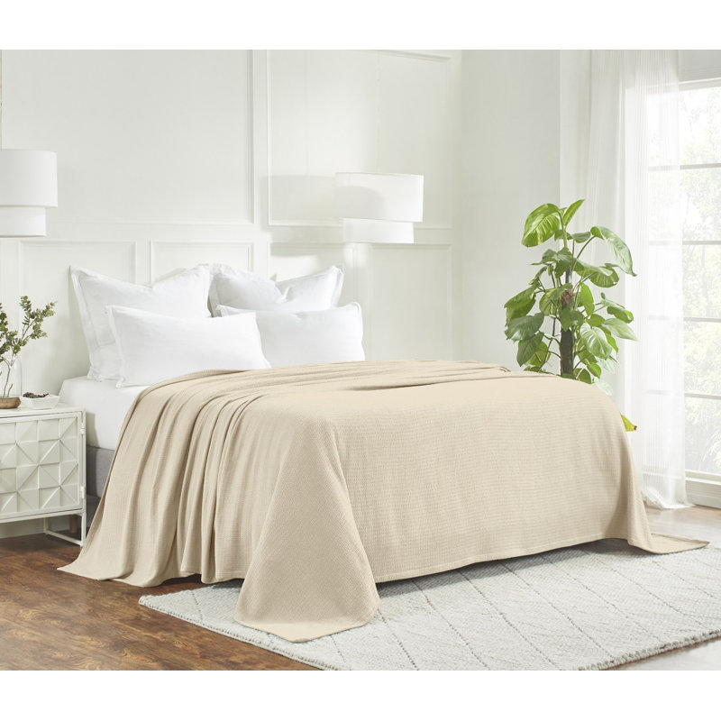 Ivory Waffle Weave Honeycomb Knit Cotton Throw Blanket