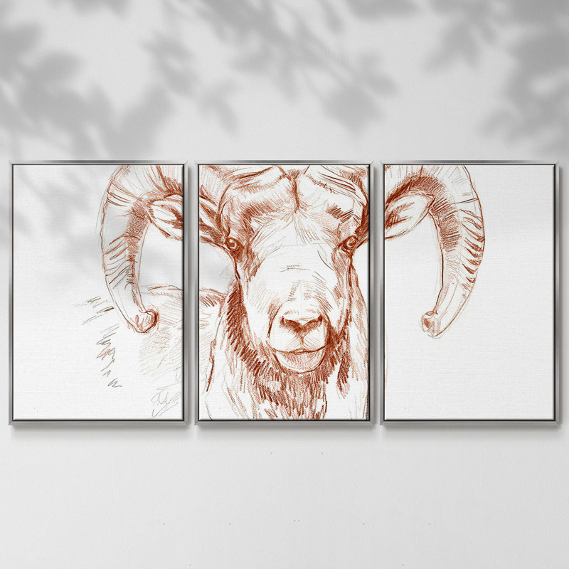 Big Horn Sheep II - Toile encadrée multi-pièces, H 24 po x l 48 po x P 2 po, Argent