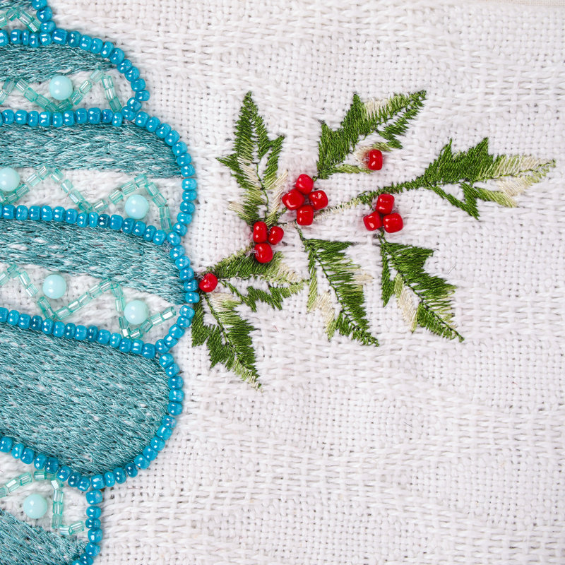 20" White and Blue Coastal Embroidered Shell Stocking