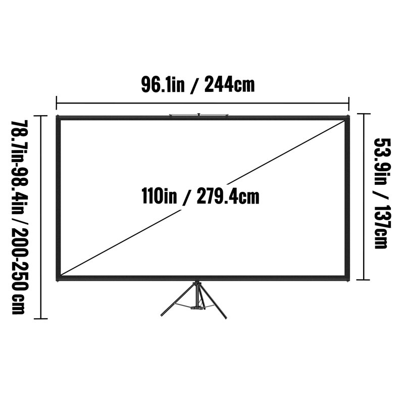 Écran de projecteur blanc à trépied portable, H 54 po x l 96 po