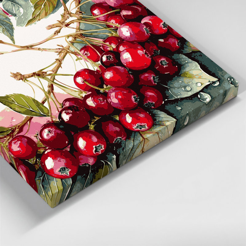 Fruit, canneberge, art mural sur toile beige, H 24 po x l 36 po