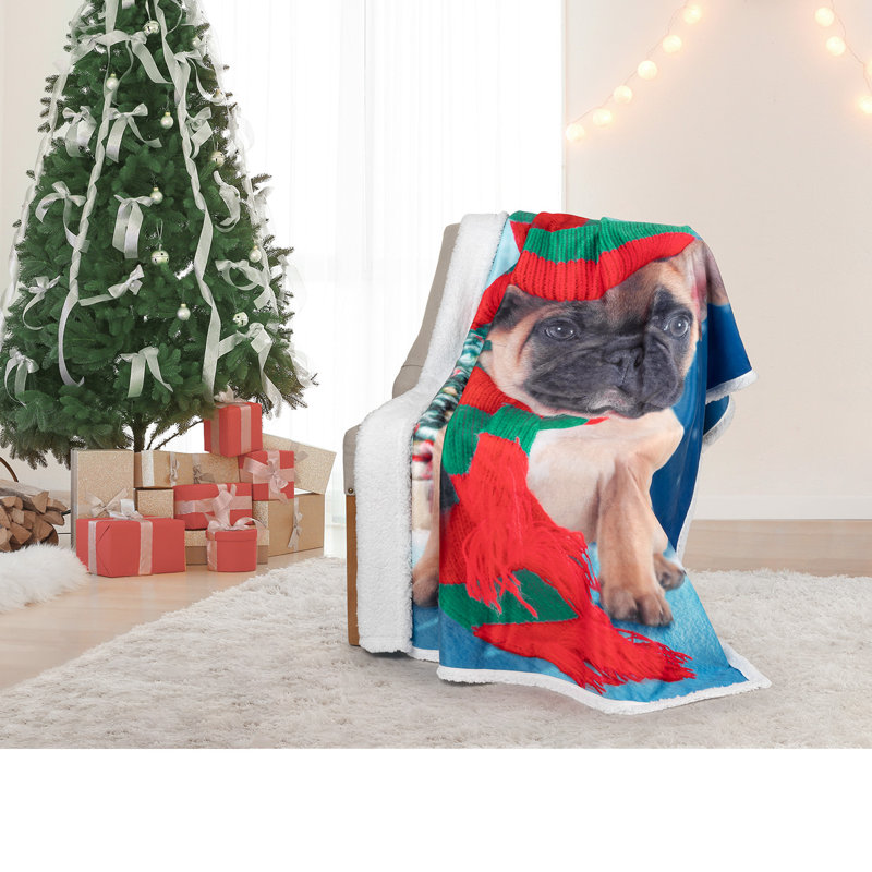 Reversible Knitted Sherpa Christmas Throw Blanket for Kids