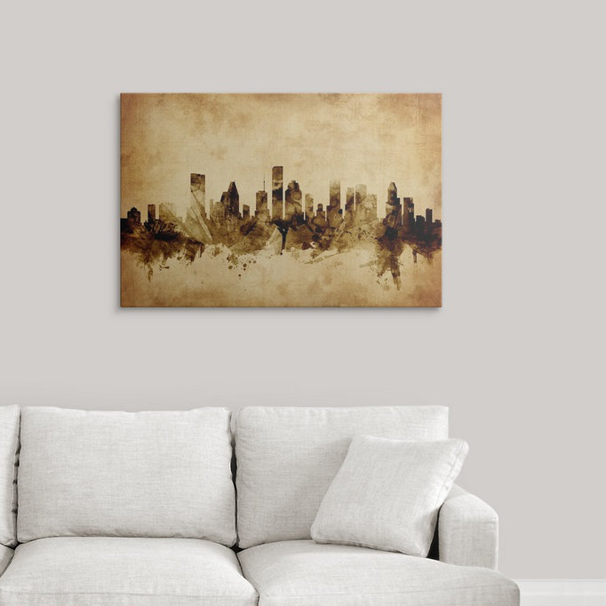 «Francy Houston Texas Skyline» par Michael Tompsett, impression de Michael Tompsett, H 16 po x l 24 po x P 1,5 po, Toile
