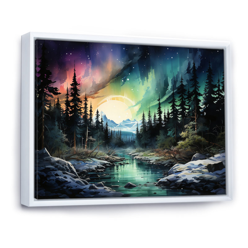 Northern Lights Aurora Mirage - Landscapes Canvas Art Print, H 34 po x l 44 po x P 1,5 po, Cadre flottant blanc