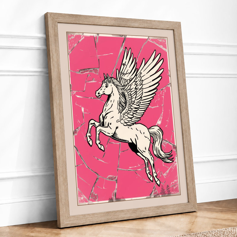 Pegasus In Flight Retro - Print, A2 - 59.4 x 42.0 cm, Oak