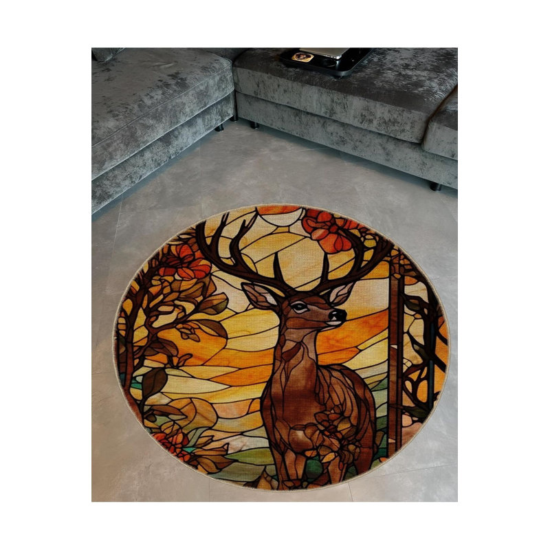 Tapis décoratif moderne abstrait à motif de cerf à motif abstrait, Sous-tapis rond 3 pi 11 po inclus