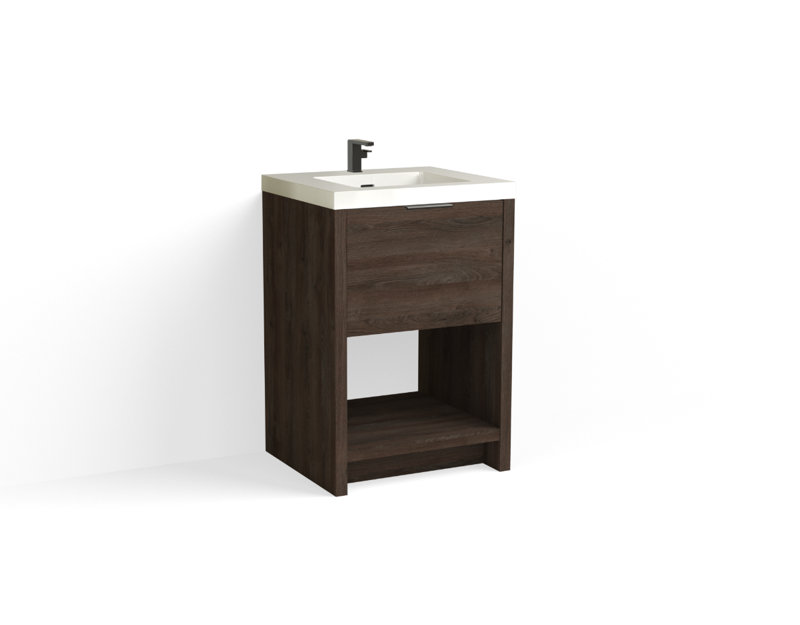 Vista 24" W Freestanding Single Bathroom Vanity, White Nanomatte/Matte Black, White Gloss, Single-Hole