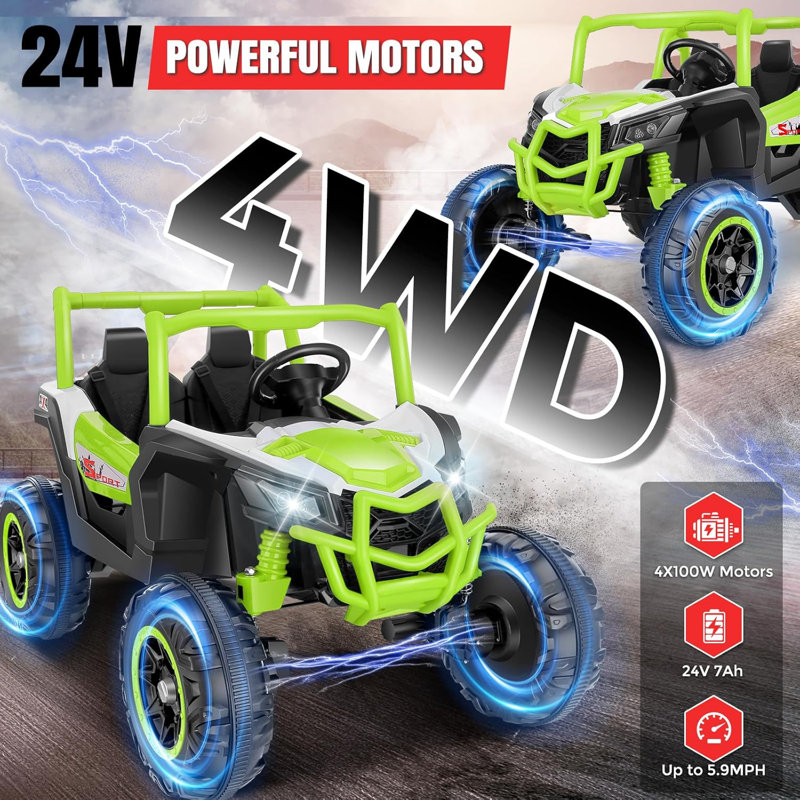 24V Green Electric UTV Ride-On Car with Remote Control