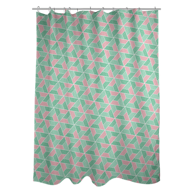 Rideau de douche simple trapézoïde, Vert et rose