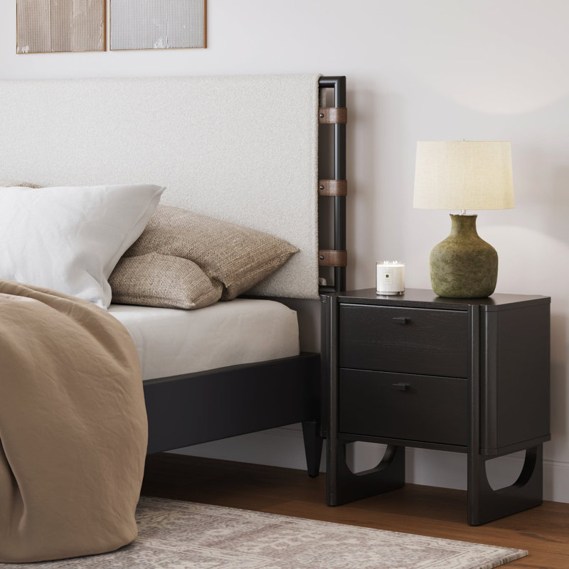 Rounded Wooden 2-Drawer Nightstand, Black Oak, Individual