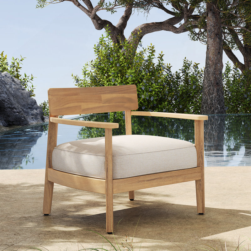 Fauteuil club en bois d'acacia avec coussin de siège, ensemble de 1, 1