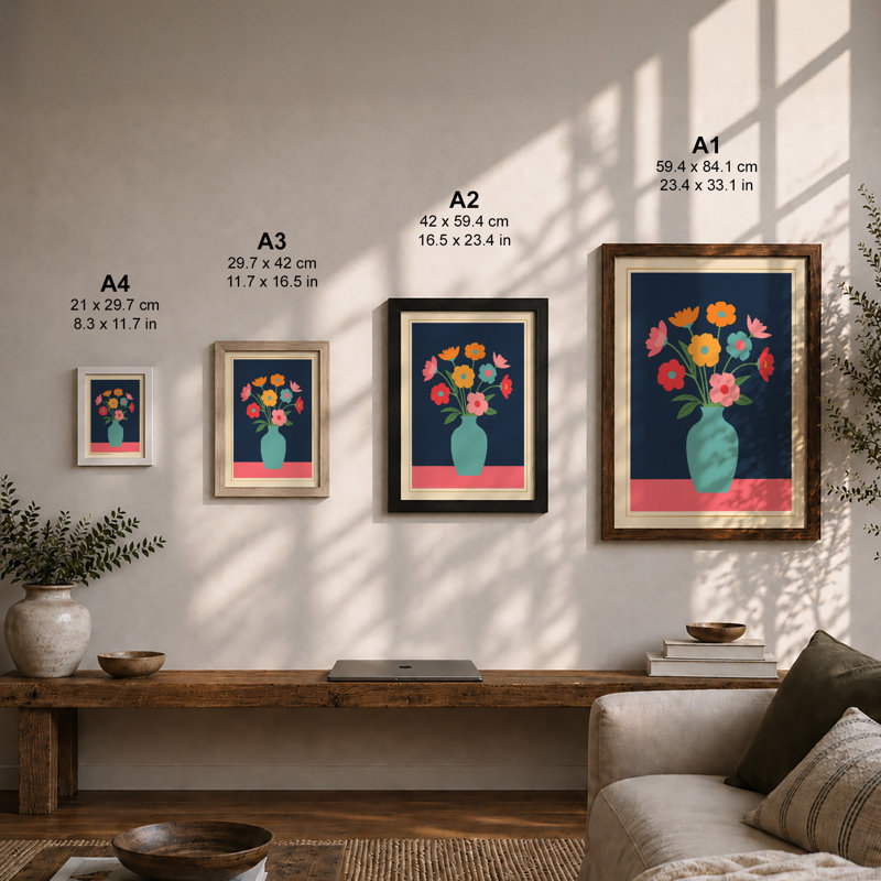 Blooms in Turquoise Modern - Framed Print, A3 - 42.0 x 29.7 cm, Walnut