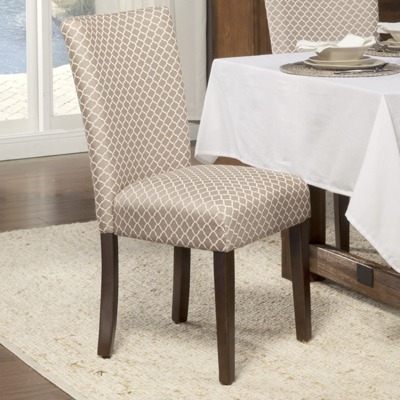 Chaise parsons rembourrée en velours Feldman, Tissu – Moka/losange quadrilobe crème