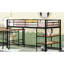 Lit mezzanine simple en métal avec bureau et tablettes en noir. Fabrication robuste. Conception pour la chambre à coucher. Bibliothèque intégrée. Abondant sous le bureau. Protégé par un garde-corps et des lattes. Pas de fondation ni de sommier-635290618