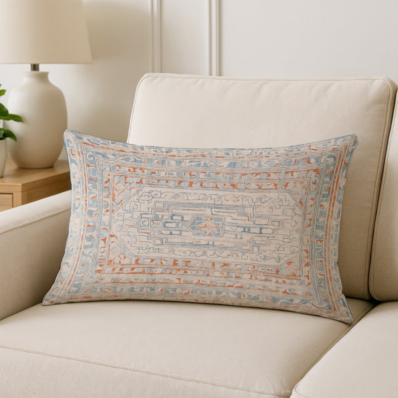 Coussin décoratif intérieur / extérieur gris Modern Modern, Gris / bleu / orange géométrique 1, Rectangle H 25 po x l 18 po