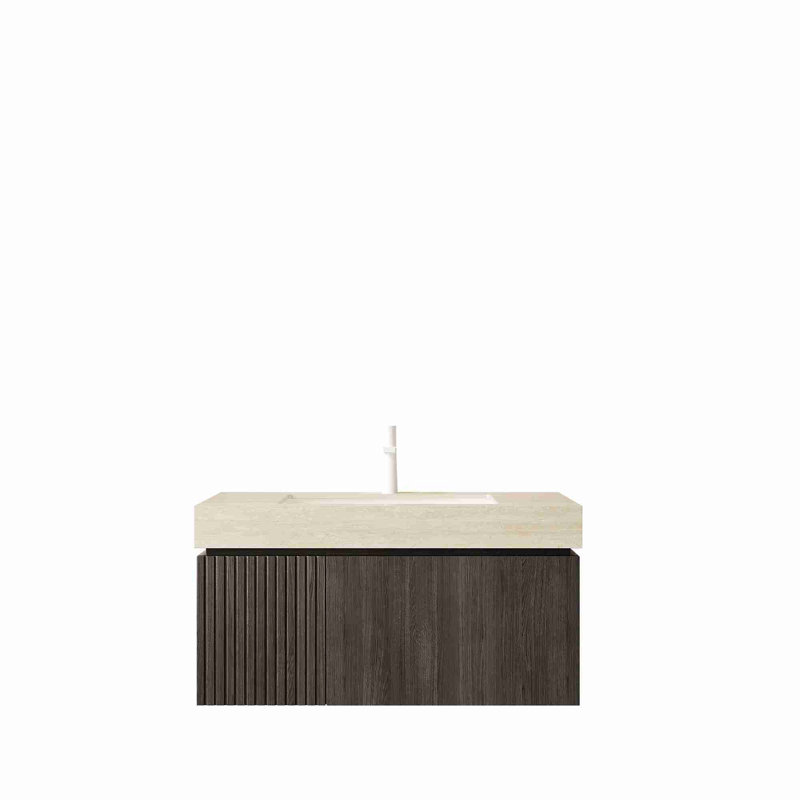 Meuble-lavabo moderne flottant, Espresso, 36", Beige